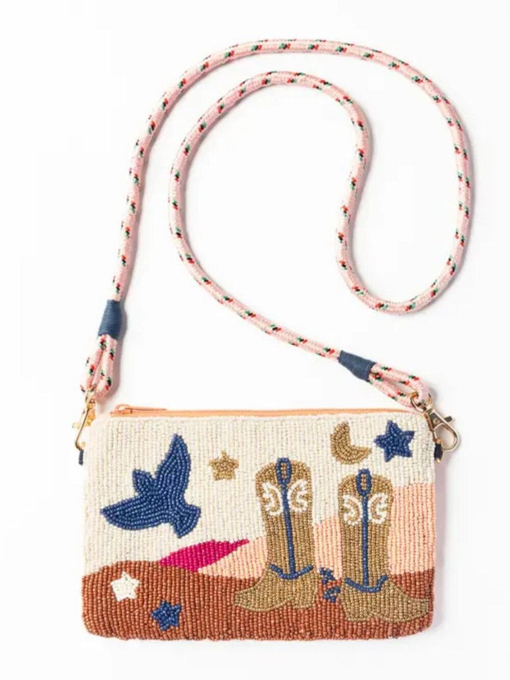 Ink Alloy Leila Boot Seed Bead Clutch with Strap NEW